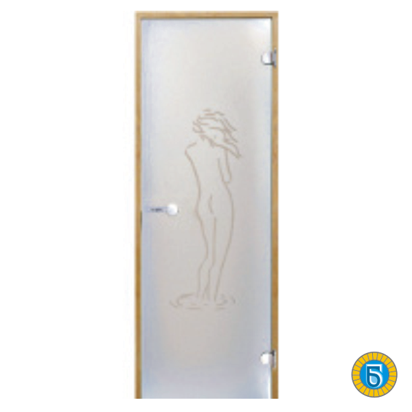 Дверь Harvia STG 7*19 (с рисунком девушки) коробка-ольха, осина, стекло сатин, непрозрачное